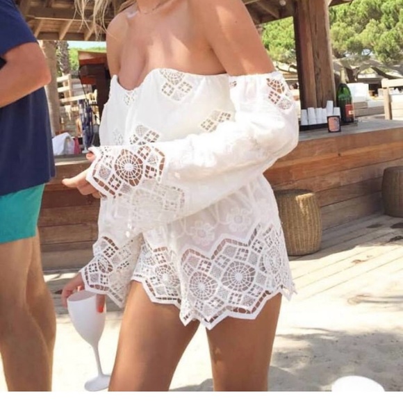 Stone Cold Fox Other - Elegant White Lace Off-Shoulder festival/rodeo romper